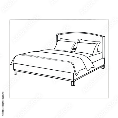 a double bed in line art vector illustration isolated on a white background 