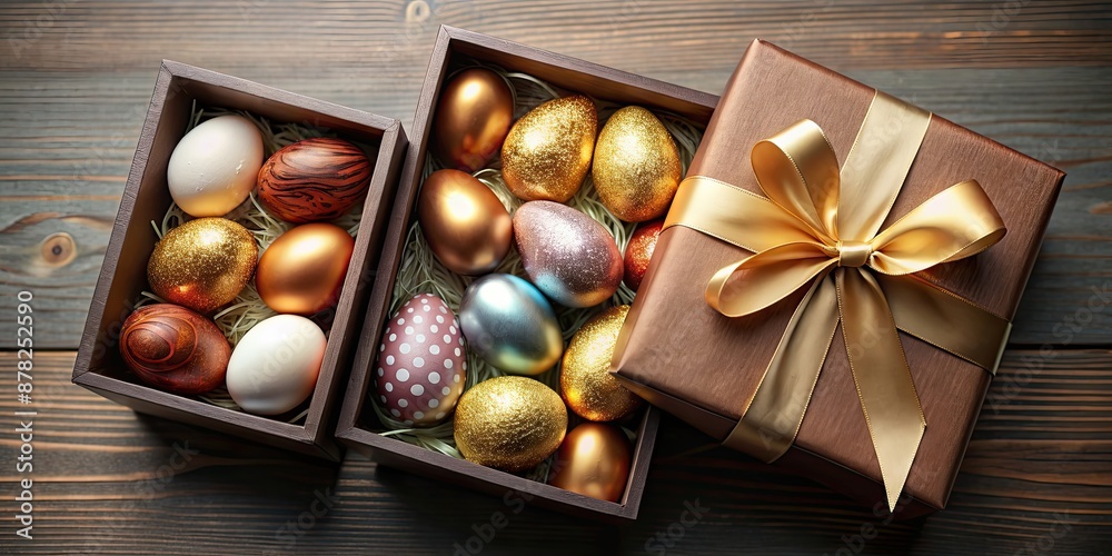 Obraz premium Luxurious Easter eggs in a stylish gift box, Easter, eggs, holiday, luxury, decoration, festive, vibrant, colorful