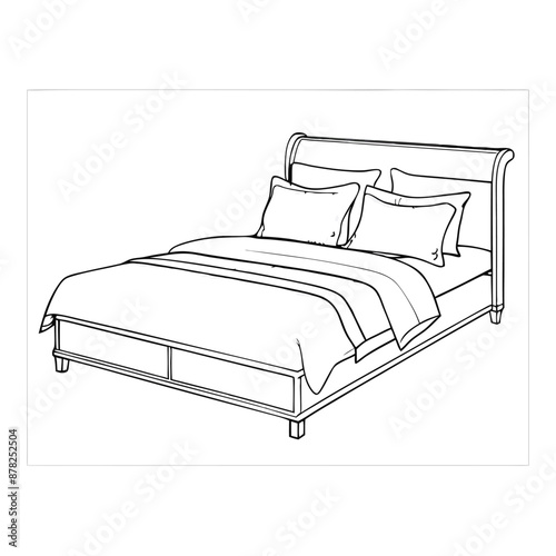 a double bed in line art vector illustration isolated on a white background 