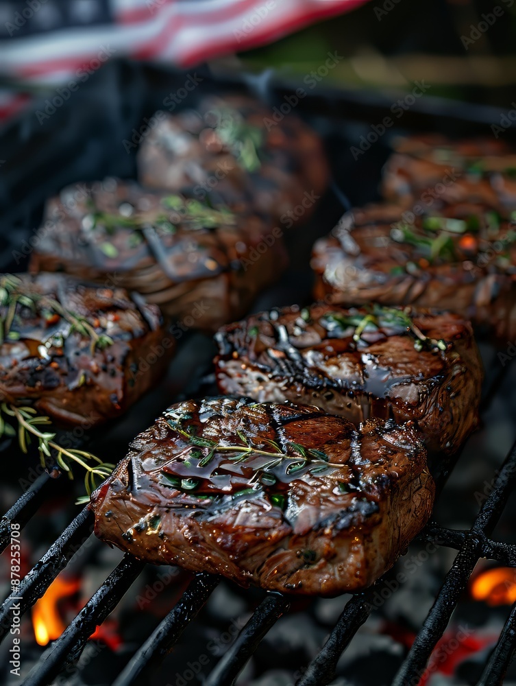 Steaks on the Grill with a Patriotic Background Steaks on the Grill with a Patriotic Background