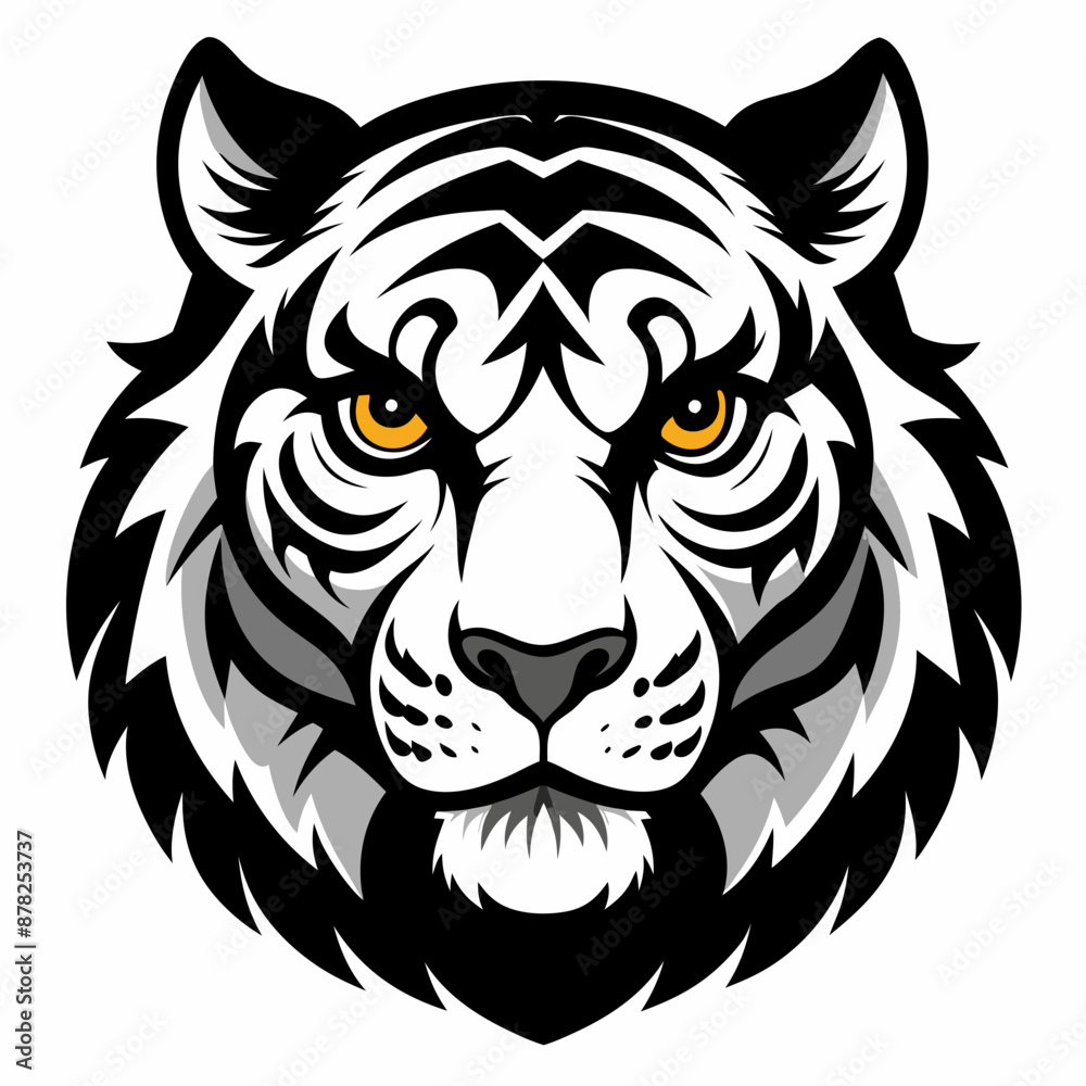 Obraz premium Black and White Tiger Head Illustration - Bold and Fierce Design 