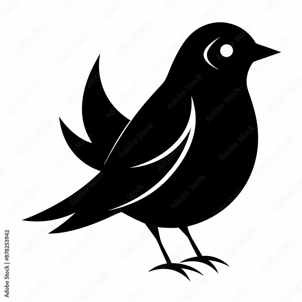 Fototapeta premium Black bird silhouette on white background 