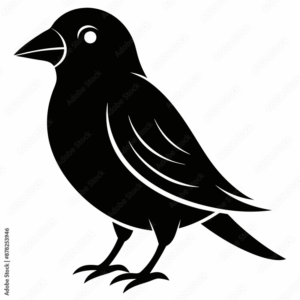 Fototapeta premium Black bird silhouette on white background 