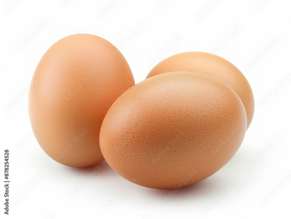 Three Fresh Brown Eggs Isolated on White Background Three Fresh Brown Eggs Isolated on White Background