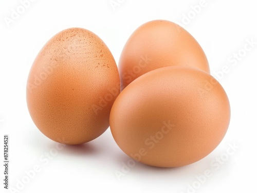 Three Brown Eggs on White Background