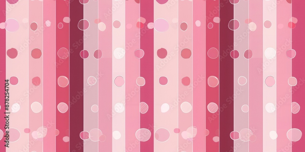 A playful and chic wallpaper featuring alternating stripes of different shades of pink, interspersed with polka dots in coordinating colors. A playful and chic wallpaper featuring alternating stripes of different shades of pink, interspersed with polka dots in coordinating colors.