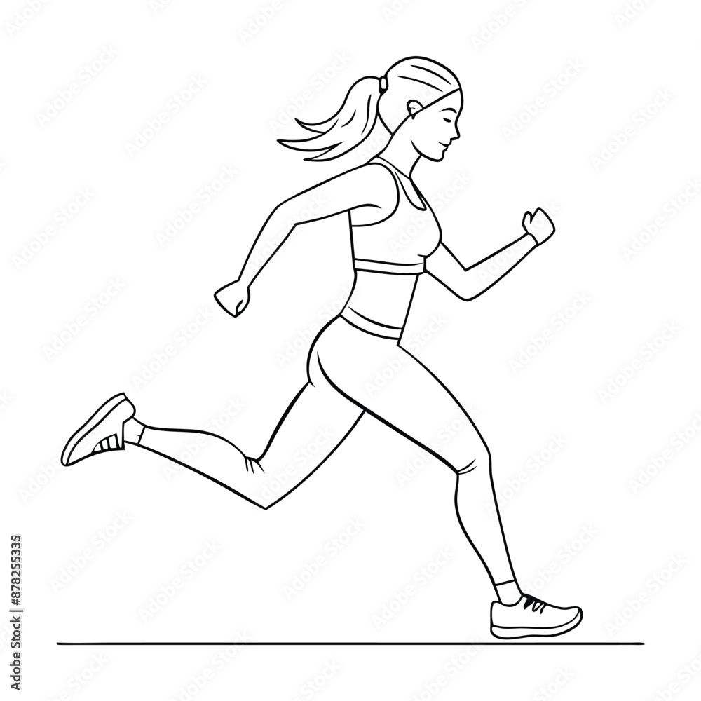 Fototapeta premium a female athlete running or sprinting. line art vector illustration isolated on a white background,