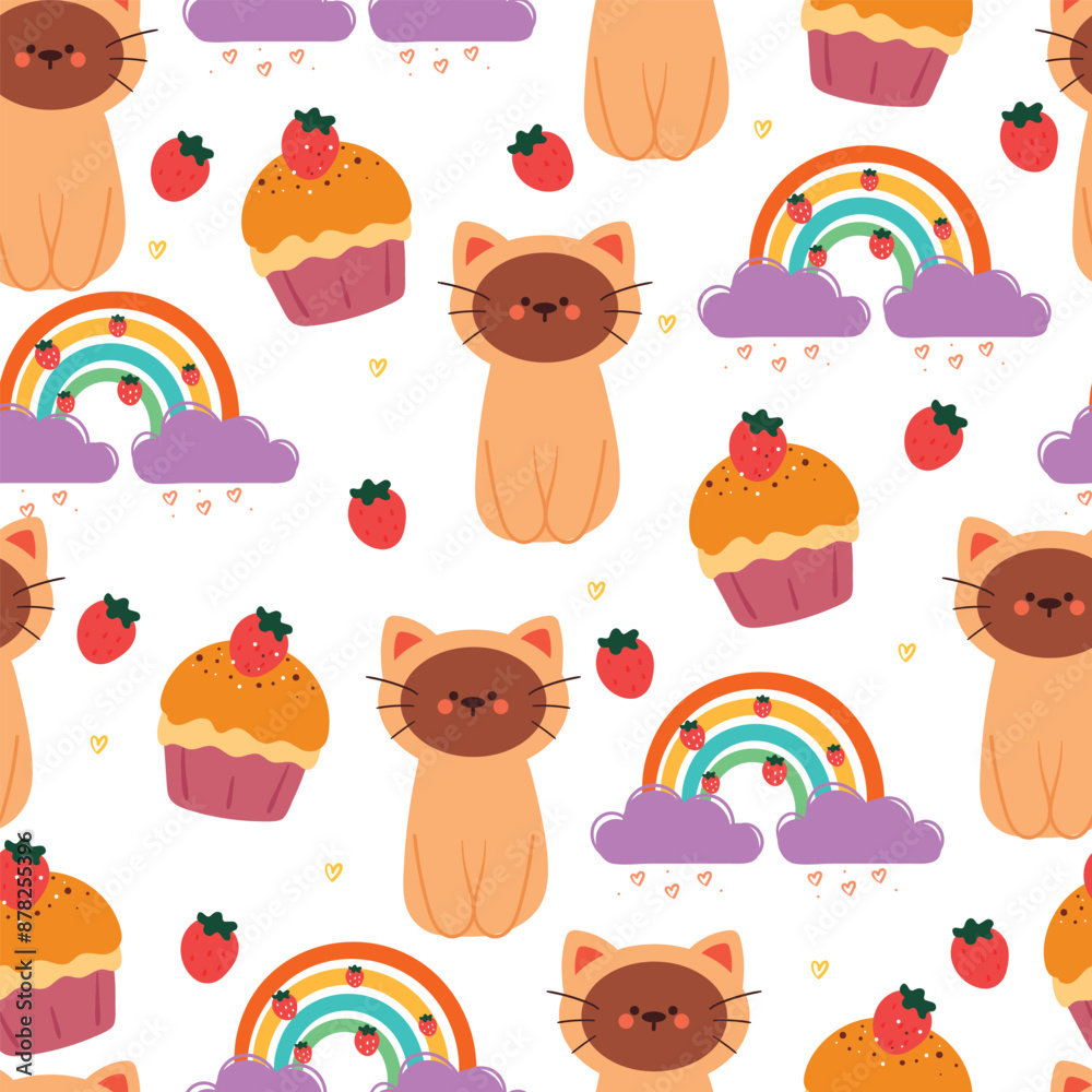 seamless pattern cartoon cat with cupcake and sky element. cute animal wallpaper for textile, gift wrap paper seamless pattern cartoon cat with cupcake and sky element. cute animal wallpaper for textile, gift wrap paper