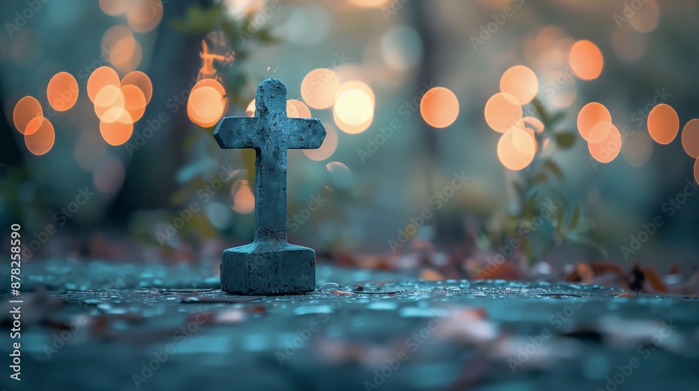 Small Cross in Enchanted Forest with Warm Bokeh Lights
Small Cross in Enchanted Forest with Warm Bokeh Lights
