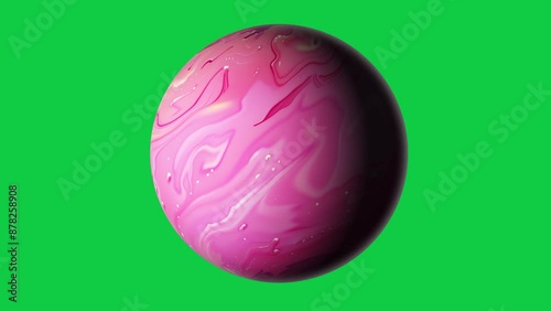 unknown planet with pink color rotation on chroma key background