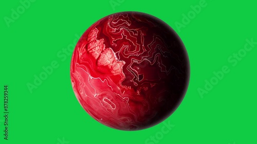 mysterious unknown red planet rotation on chroma key background