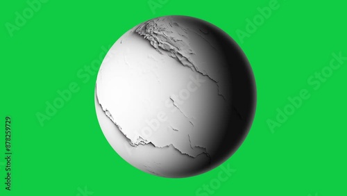 white color abstract unknown planet rotation seamless looping animation in green screen