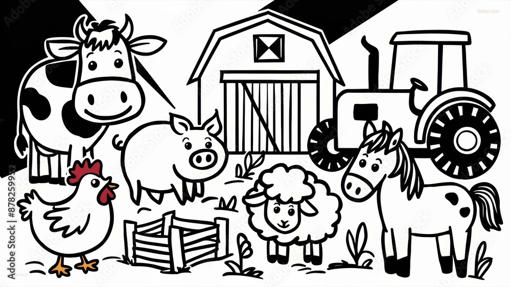 Fototapeta premium Farm animals coloring pages for kids, AI