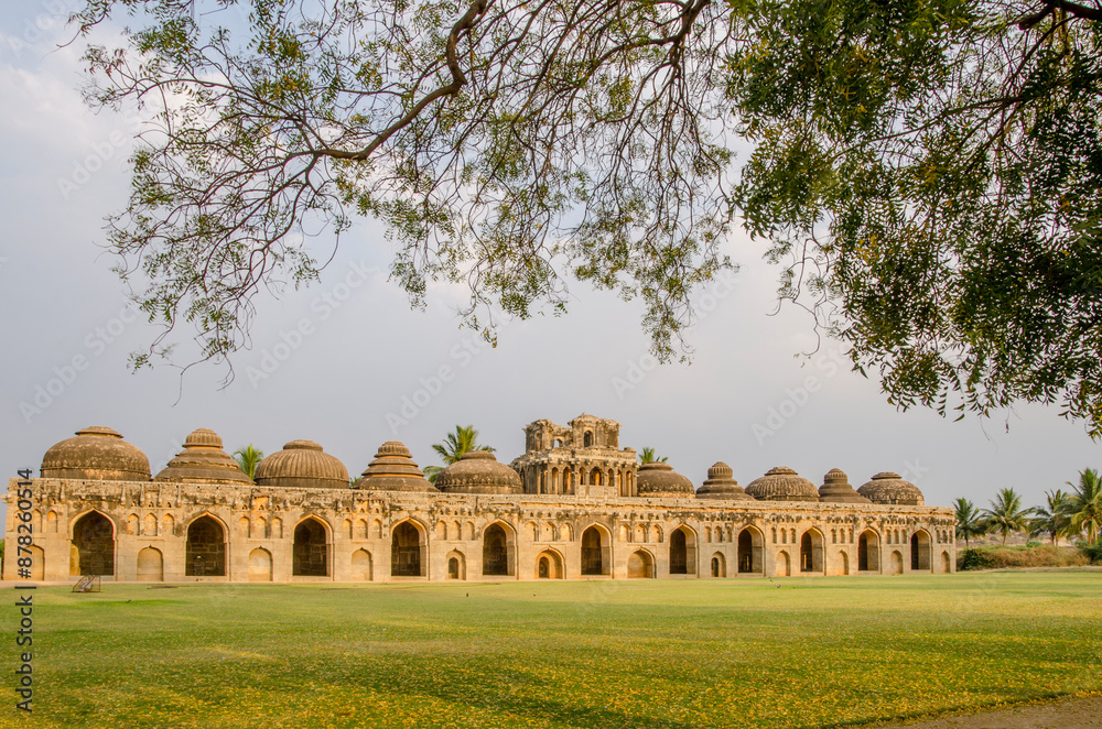 Fototapeta premium Ancient ruins of the Royal Elephant Stables, Royal Centre, 14th century, Vijayanagara kingdom, Hampi, Karnataka, India, Asia.