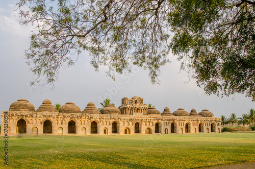 Ancient ruins of the Royal Elephant Stables, Royal Centre, 14th century, Vijayanagara kingdom, Hampi, Karnataka, India, Asia.