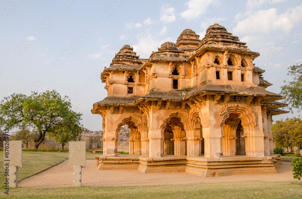 Fototapeta premium Exterior of the Lotus Mahal or Chitrangini Mahal, Beautiful Indian architecture, Vijayanagar dynasty, Hampi, Karnataka, India, Asia.