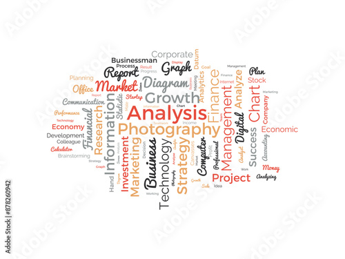 Analysis wordcloud template. Business concept vector background.