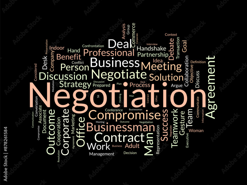 Negotiation wordcloud template. Business and Communication concept vector background.
