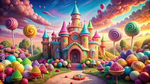 Candy Land  A whimsical and colorful candy themed castle, colorful, candy, Candy, castle © wasan