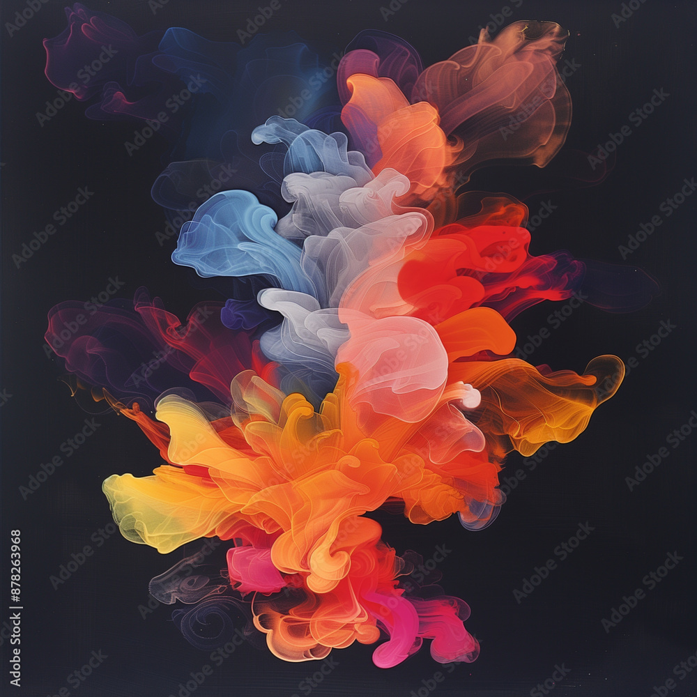 Obraz premium A colorful explosion of smoke and fire. The colors are bright and vibrant, creating a sense of energy and excitement. The smoke and fire seem to be dancing and swirling around each other