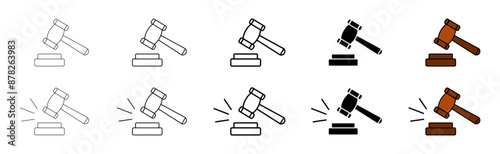 Gavel, wooden judge gavel icon collection. Judge gavel collection icon on white background
