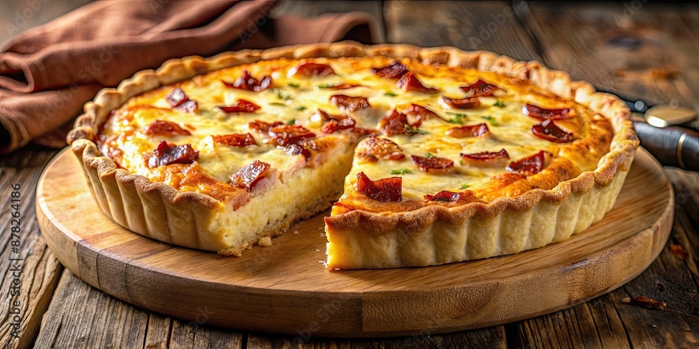 Savory quiche Lorraine with crispy bacon, creamy cheese, and flaky pastry crust , savory, quiche, Lorraine, bacon Savory quiche Lorraine with crispy bacon, creamy cheese, and flaky pastry crust , savory, quiche, Lorraine, bacon