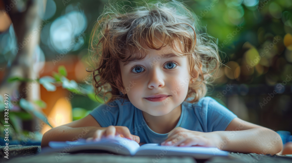 A smart child writing in a journal, expressing thoughts and ideas with concentration and care A smart child writing in a journal, expressing thoughts and ideas with concentration and care