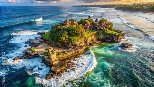 Aerial view of Tanah Lot temple in Bali island, Indonesia, Bali, Tanah Lot, temple, Indonesia, travel, tourism