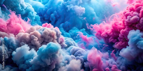 colourful clouds of blue and pink smoke colours cotton candy formation in a thunderstorm, formation, candy, blue, pink, thunderstorm, clouds, colourful © wasan