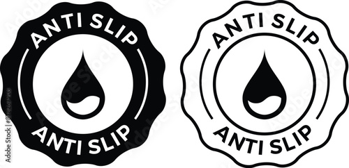 Anti slip icon set in blue and black color. Antislip texture symbol. slip prevention vector stamp.