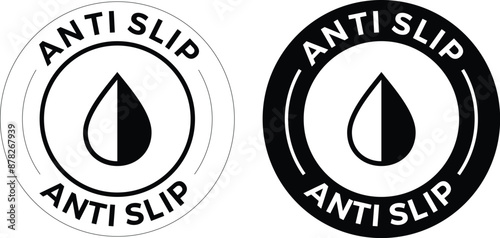 Anti slip icon set in blue and black color. Antislip texture symbol. slip prevention vector stamp.