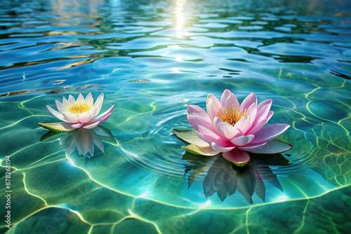 Above the clear water there are lotus flowers, flowers, Above, there photo