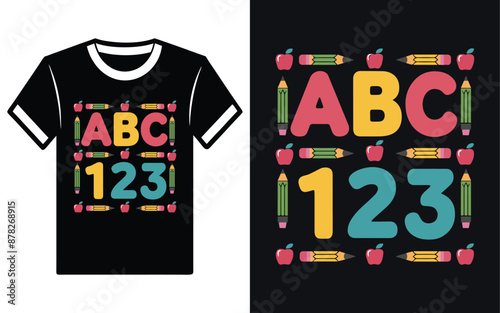 ABC 123 T shirt design Vector Illustration. photo