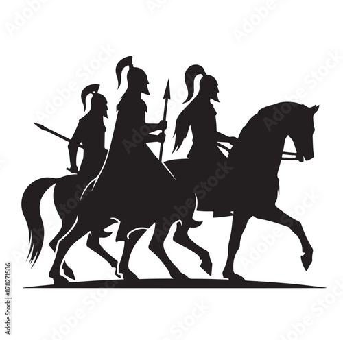 minimal Ancient medieval horse warriors  silhouette vector