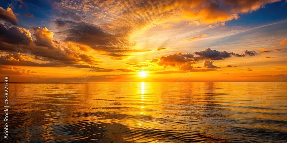 Sunset casting a golden glow over the calm sea , sunset, sea, ocean, horizon, sky, clouds, dusk, evening, reflection, water Sunset casting a golden glow over the calm sea , sunset, sea, ocean, horizon, sky, clouds, dusk, evening, reflection, water