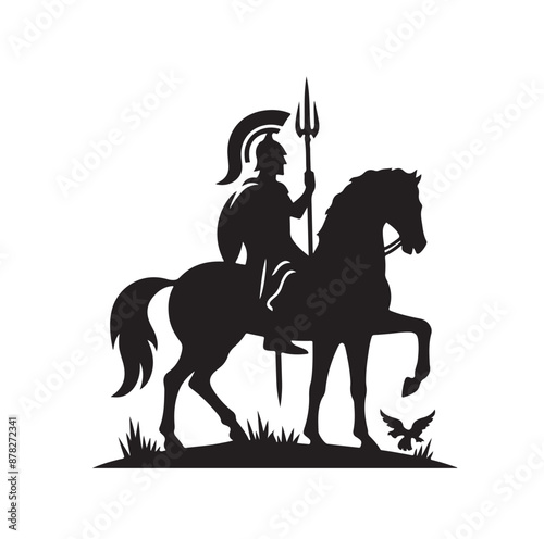 minimal Ancient medieval horse warriors  silhouette vector