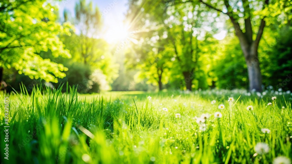 beautiful blurred green nature background with green meadow in foreground, idyllic garden for recreation in sunlight, fresh springtime or summertime concept with copy space beautiful blurred green nature background with green meadow in foreground, idyllic garden for recreation in sunlight, fresh springtime or summertime concept with copy space