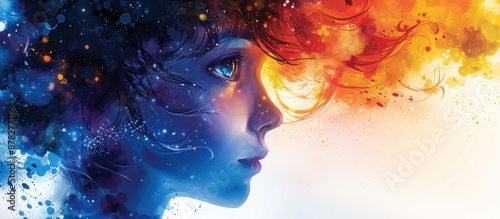 Digital Painting of a Woman with Blue and Orange Hair