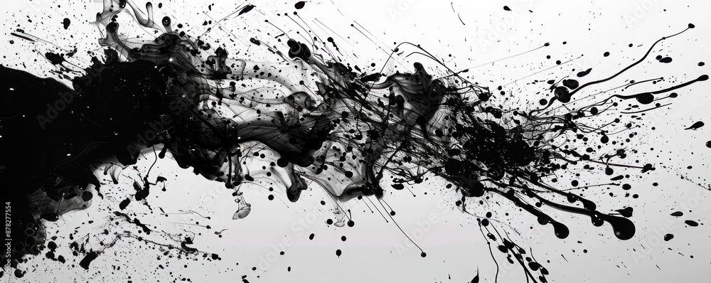 Abstract texture background featuring a chaotic ink splatter effect in black and white Abstract texture background featuring a chaotic ink splatter effect in black and white