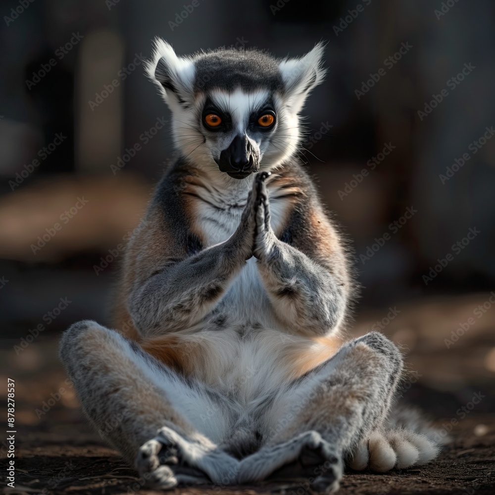 Obraz premium Ring-tailed lemur (Lemur catta) sitting on the ground.