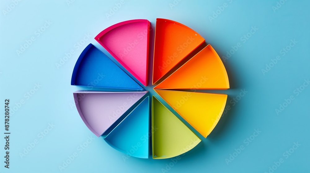 Fototapeta premium Minimalist paper cutout of a pie chart with sections Stock Photo with copy space