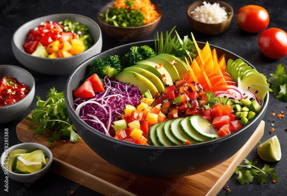 colorful poke bowl fresh healthy food concept menu design, vibrant, ingredients, meal, cuisine, delicious, appetizing, nutrition, culinary, organic, tasty colorful poke bowl fresh healthy food concept menu design, vibrant, ingredients, meal, cuisine, delicious, appetizing, nutrition, culinary, organic, tasty