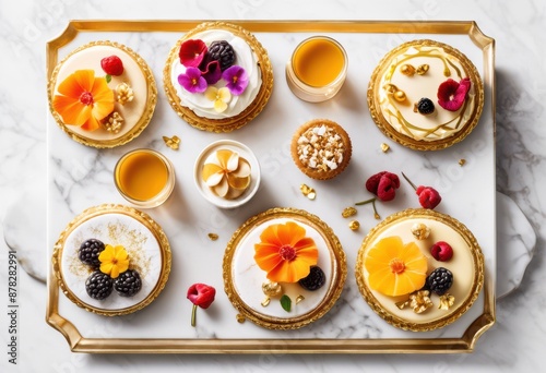 Wallpaper Mural elegant dessert sampler displayed white plates, sweet, treat, assortment, delicious, pastries, cakes, confectionery, gourmet, presentation, classy Torontodigital.ca