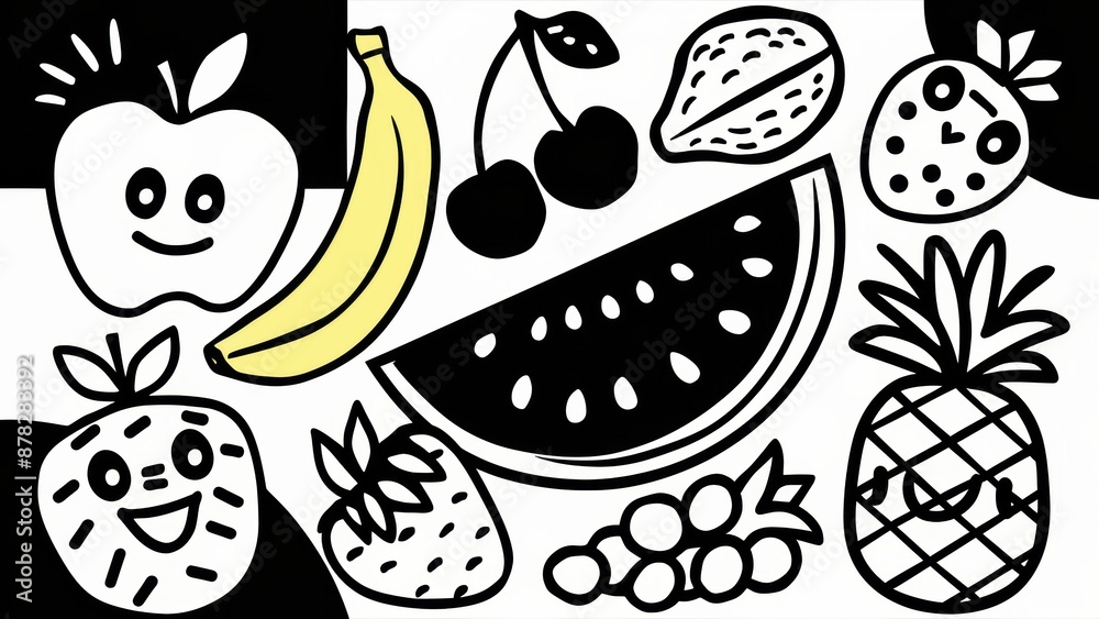 A drawing of a bunch of fruit and vegetables on the table, AI A drawing of a bunch of fruit and vegetables on the table, AI
