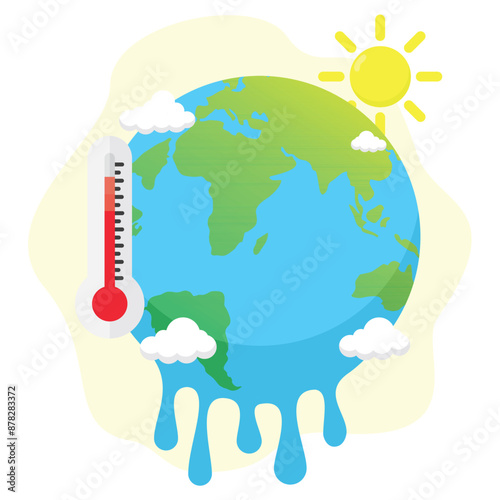 concept illustration of the earth's temperature increasing, global warming, flat style vector illustration.