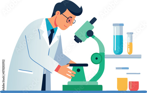 Scientist examining samples under microscope in research laboratory