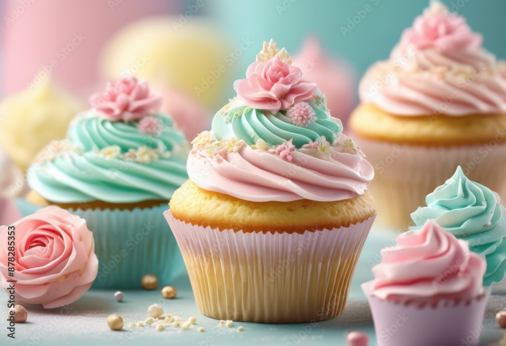 elegant cupcake frosting soft pastel colors celebration, dessert, sweet, bakery, gourmet, delicious, treat, confectionery, beautiful, decorative, swirls