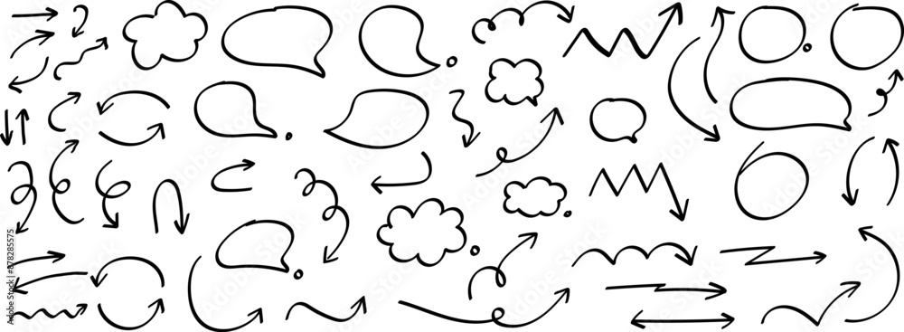 Doodle elements. Line arrow, underline, round frame hand drawn vector element set. Vector illustration EPS 10 Doodle elements. Line arrow, underline, round frame hand drawn vector element set. Vector illustration EPS 10