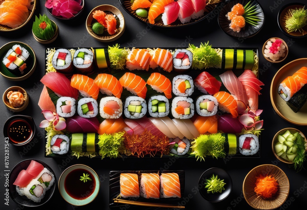 custom made wallpaper toronto digitalexquisite sushi platter adorned decorative garnishes, presentation, japanese, cuisine, beautiful, arrangement, colorful, design, elegant, creative