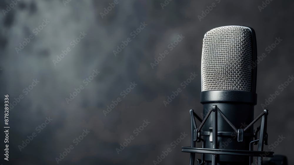 Professional studio microphone on stand with dark background Professional studio microphone on stand with dark background